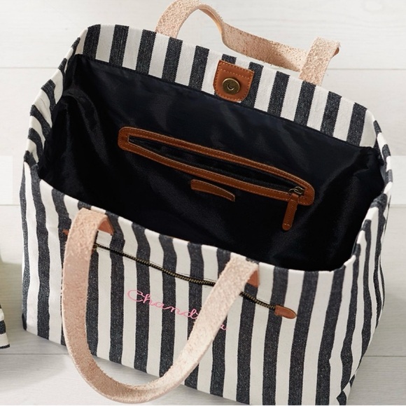 Pottery Barn Kids Striped Mason Diaper Tote Bag pockets canvas - Picture 9 of 12